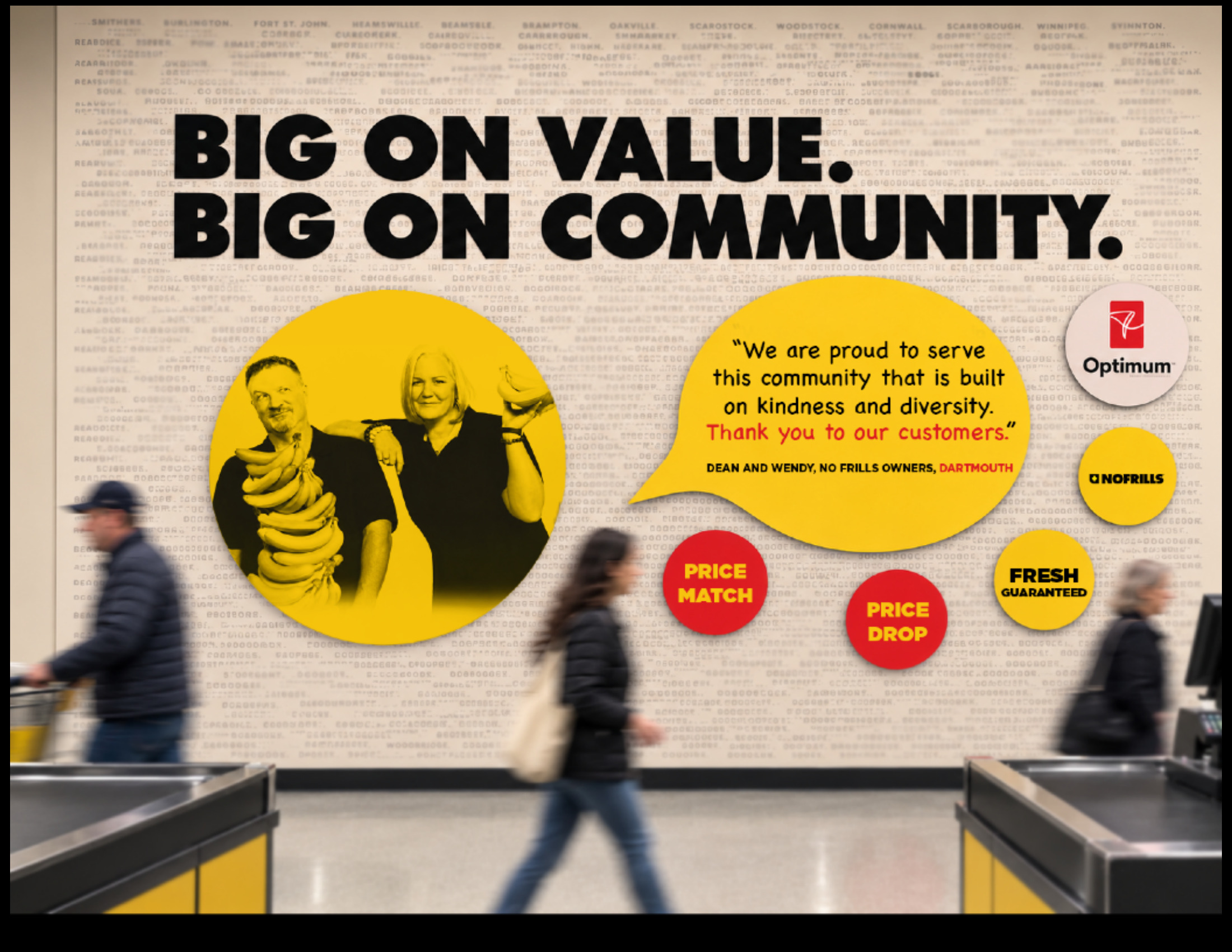 Community wall mural inside the store